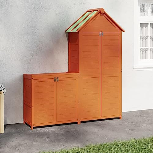 Rantry Casa Set Rimessa Attrezzi Giardino 2 Pezzi Marrone Legno Massello Pino, Capanno da Giardino Casetta Attrezzi Giardino Casetta da Giardino, Ripostiglio da Esterno