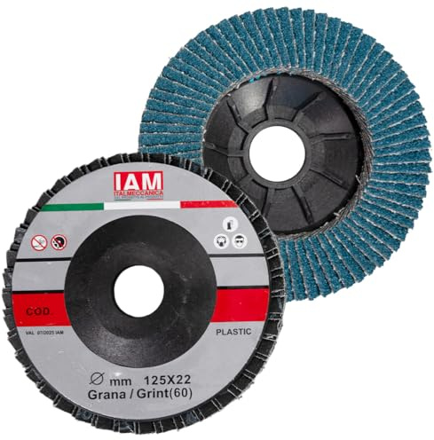 Flap Disc Plastica Singola | 125 x 22 mm | Grana 60 | 20 Pezzi | Dischi smerigliatrice | Dischi Lamellari Professionali Abrasivo Zirconio | Blu |Dischi Abrasivi Lamellare