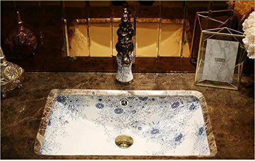 CCKUHN Badezimmer-Waschbecken, Waschbecken, Garten, rechteckiges Unterbauwaschbecken, ovales Badezimmer-Waschbecken aus Keramik, Badezimmer-Waschbecken