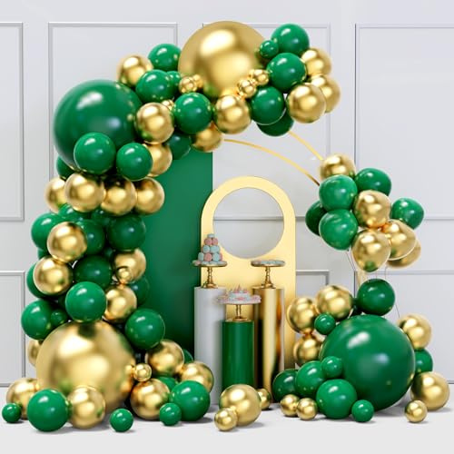 Grün und Gold Luftballonbogen-Girlanden-Set, 134 Stück metallische Gold- und dunkelgrüne Luftballons in verschiedenen Größen für Geburtstag, Abschlussfeier, St. Patrick's Day, Babyparty