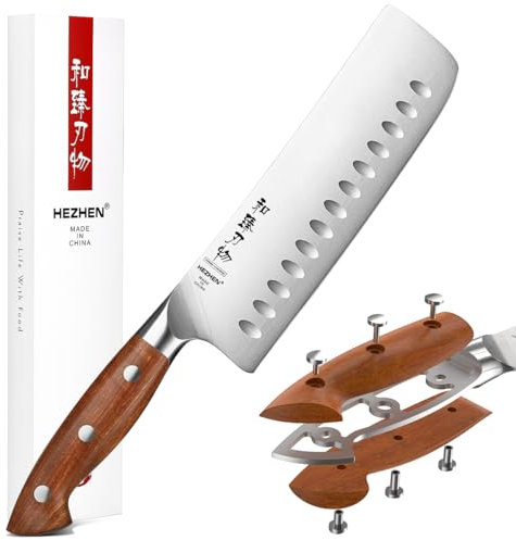 HEZHEN Acciaio Inox Coltelli Usuba e Nakiri, Stile Giapponese Coltello da Cuoco Cinese Professionale，Mannaie per Carne Verdure, Manico in Redwood