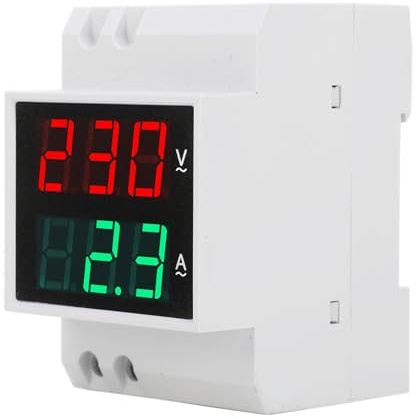 Medidor de Carril DIN de CA, Voltímetro de Pantalla LED Dual Monofásico, Amperímetro, Medidor de Corriente de Voltaje AC80-300V 0,1-99,9A, Carril DIN de CA