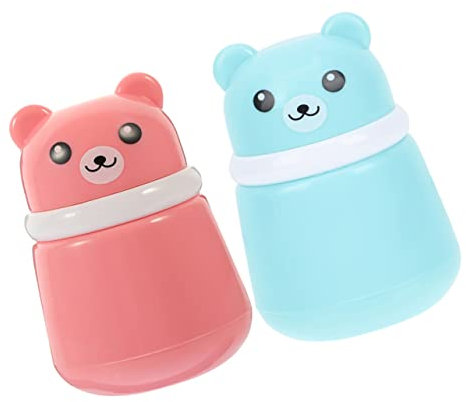 BIUDECO Babypuderquasten Satz Puderquaste Und Behälter Cartoon Bär Design Langlebiges Kunststoff Puderflasche Reise Mit Großem Fassungsvermögen Für Babyhautpflege
