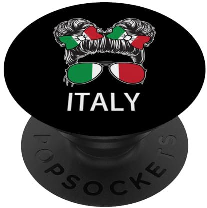 Italienisches Mädchen Frau aus Italien Flagge Italien Messy Bun PopSockets mit austauschbarem PopGrip