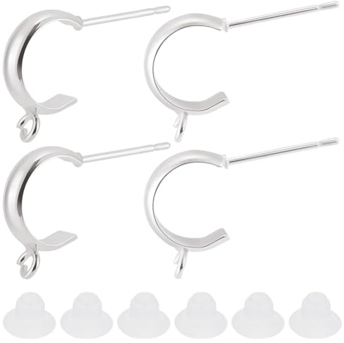 Beebeecraft 1 Caja de 20 Piezas de Accesorios para Pendientes de Medio Aro 925 Pendientes Colgantes Abiertos Redondos Chapados En Plata de Ley Y 20 Piezas de Tuercas de Plástico Pendientes Ganchos