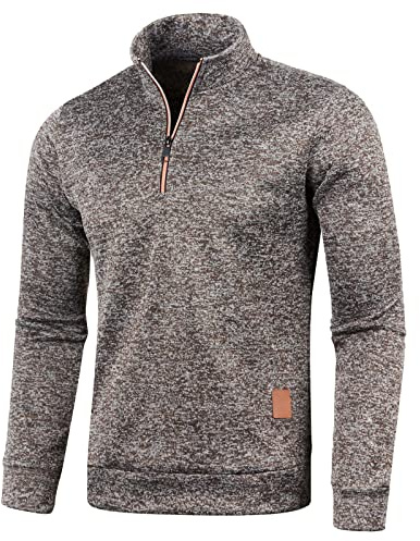 Herren leichter Halbzipp-Fleece-Pullover, warmer Standkragen-Sweatshirt für Outdoor, atmungsaktives Viertelzipp-Laufshirt, lässiges Sport-Fleece-Shirt, Herren-Wander-Thermo-Fleece-Hemd, Z1-coffee, XL