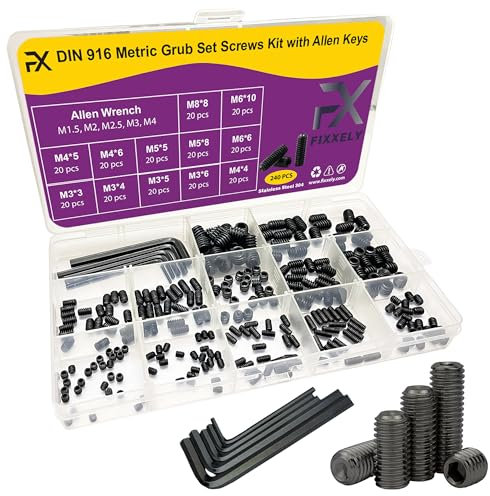 FIXXELY Black Metric Set Screws Assortment Kit, 240 Pcs Grub Set Screws with Allen Keys, Alloy Steel, Corrosion-Resistant, Perfect for Bathroom Fixtures, Door Knobs, Faucets, DIY, and Home Repairs