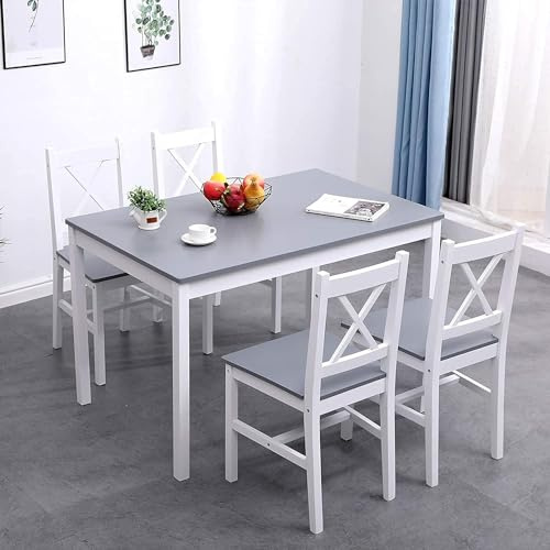 SogesPower Juego de Comedor para 4 Personas, Mesa de Comedor con 4 Sillas, Juego de Mesa de Cocina de Madera, Mesa de Comedor y Sillas, Juego de Muebles de Ahorro de Espacio para Cocina y Sala