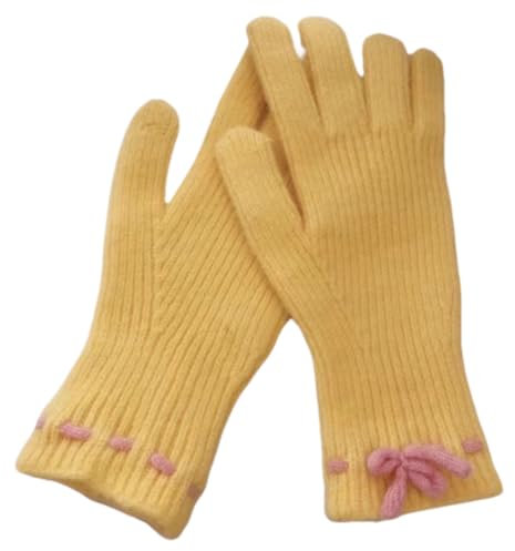 JINZIJINYU Thermo Winterhandschuhe Fingerlose Schleifenhandschuhe Touchscreen Winter Kälteschutz Laufhandschuhe Gelb