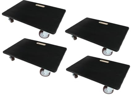 PROREGAL Profi Transportroller Hercules 40x60 cm Schwerlast bis 500 kg mit 4 Gummirollen & Griff, Sperrholzplatte mit Gummibelag rutschfest, 4er Set Rollbrett für Möbel Umzug Werkstatt Möbelroller