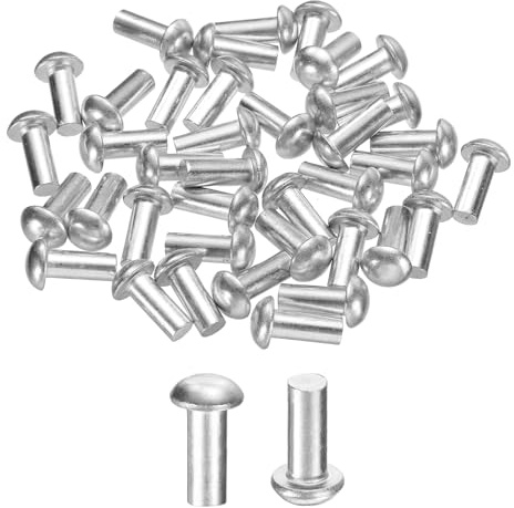 sourcing map 50 remaches de aluminio sólido con cabeza de brasero, M5 de diámetro x 12 mm de longitud, remaches de aluminio de cabeza redonda para reparación de barcos, maquinaria, aviones, industria