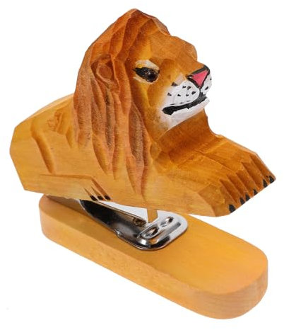 KICHOUSE Animal Mini Wooden Stapler Lion Design Reusable Paper Stapler Cute Office Stationery Decorative Animal Stapling Tool for Desk Use
