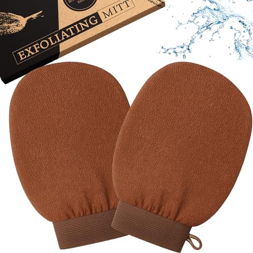 Exfoliating Mitt x2 Pack – Kessa Hammam 100% Viscose Body Scrubber Gloves (150D Medium Roughness) for Skin Exfoliation & Fake Tan Removal