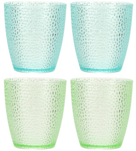 sourcing map Vasos reutilizables de plástico transparente, juego de vasos de agua de 192.8 g, irrompible, apilable, para cerveza, cóctel, agua, jugo, whisky (azul/verde, 4 piezas)