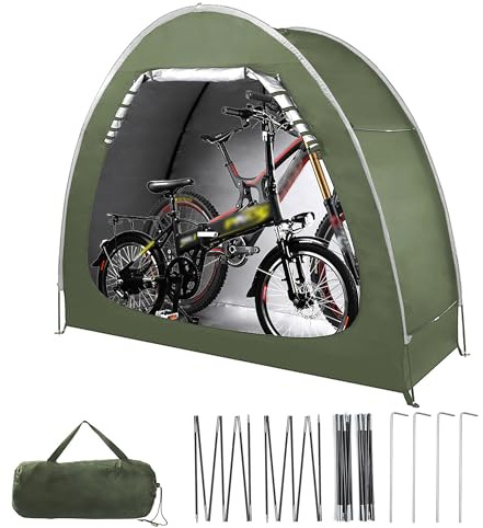 Ruyosn Fahrrad Zelt Wasserdicht [200x80x165cm] - Fahrradgarage Outdoor Aufbewahrung mit UV-Schutz, Fiberglas Gestänge & 210D Oxford Gewebe, Bis zu 2 Fahrräder,inkl. Heringe & Tragetasche, Grün