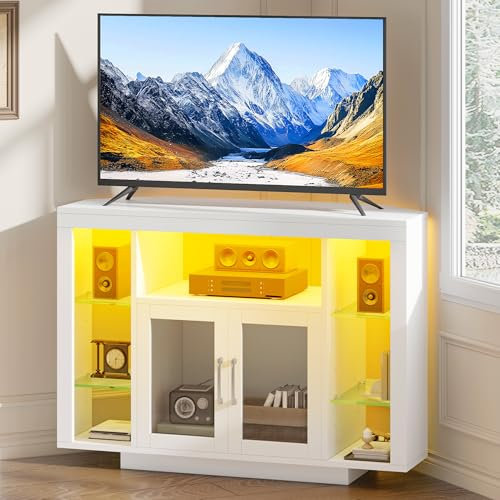 YITAHOME 100CM Mueble de TV esquinero con iluminación led RGB, Unidad de TV de Esquina para TV de hasta 55 Pulgadas con 7 estantes Abiertos del Centro de Entretenimiento de Juegos Estante de TV