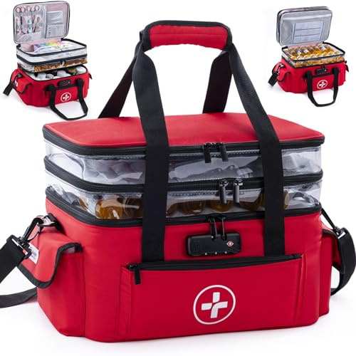BAGSFY Medicine Bag, 3 Tier Large Medicine Organizer with Combination Lock | 3 tier medicine organizer box with roomy storage for pill bottles,medication and medical supplies, ideal for home and travel