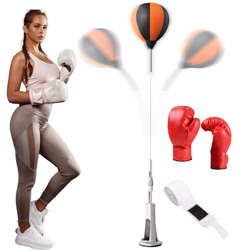 Sac De Frappe avec Support | Sac de Vitesse Debout,Hauteur Réglable Fort avec Entraîneur À Réaction À Base Ressort pour Réduction du Stress Forme Physique Domicile