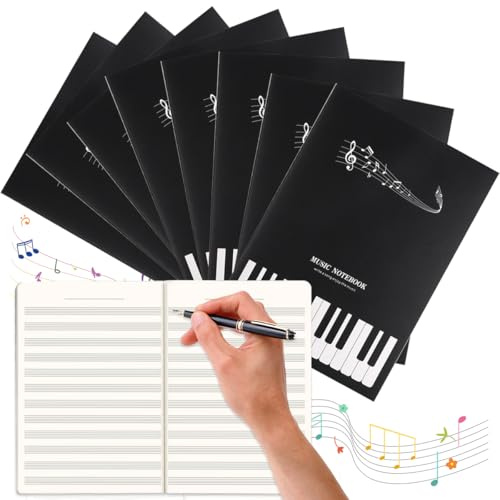 WELLXUNK Cahier de Musique avec Portées, 16 Pages Grand Format B5 (18.4x25.8 cm), 12 Portées, Cahier de Musique pour les Débutants et les Professionnels (8, Noir)