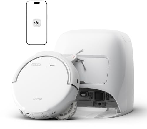 DJI ROMO S Saugroboter mit Wischfunktion, 25.000 Pa Saugkraft, Hinderniserkennung auf Drohnen-Niveau, Anti-Verwicklungsbürste, Selbstreinigende Basisstation, 200 Tage wartungsfrei, Weiß