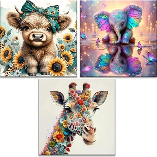 JATOK 3 Packs Paint by Number for Adults - 16x16in/40x40cm, Animal on Colored Rolled Canvas with 3 Sets Pigments, Easy DIY Acrylic Painting for Beginners, Home Wall Decor (No Frame)