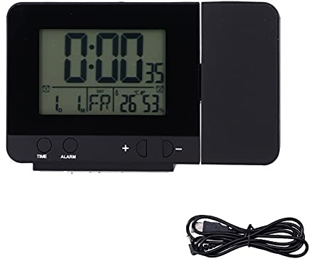 NUMNBE Sveglia con Proiettore Digitale LED da Comodino, 2 Allarmi e Display LCD Temperatura - Proiezione Ora Sul Soffitto, Radiocontrollata, USB Ricarica Smartphone - Orologio per Cam