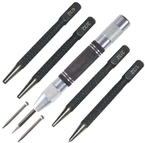 Helilyco Lot de 7 outils de poinçonnage de précision avec mécanisme à ressort, poignée antidérapante pour une utilisation à une main sur bois, acier, verre, plastique