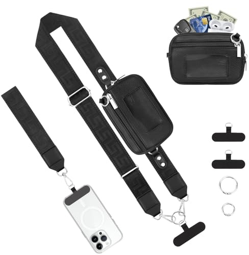 KTUEOV Laniere Telephone Portable, Cordon Telephone Portable Réglable Dragonne Téléphone avec Poche y 2 Patch, Universel Chaine Smartphone Bandouliere Tour de Cou Smartphone pour Femme