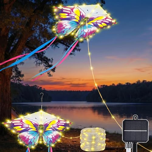 Geemoo Solar Lichterkette Aussen, 5M 174LED Schmetterling Drachen Lichterkette Außen Solar, 8 Modi Solarlichterkette Außen Wetterfest für Balkon Outdoor Camping Garten Deko Geschenke für Kinder Frauen