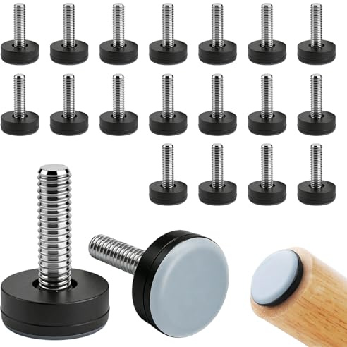 20 Stück Teflongleiter M6, Möbelgleiter Stuhlgleiter 20mm mit Gewinde Runden Filzgleiter Schrauben Gleiter für Stühle Verstellbare PTFE Stellfüße Ideal für Möbel auf Teppich Laminat Linoleum