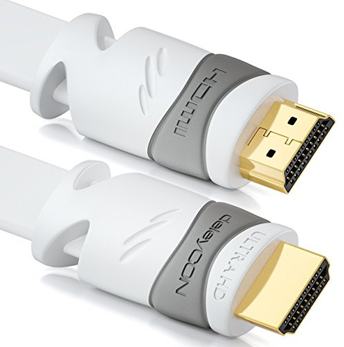 deleyCON 10m Flaches HDMI Kabel - Kompatibel zu HDMI 2.0 bis 1.4 - UHD 4K 3D 1080p 2160p ARC - High Speed mit Ethernet - Weiß