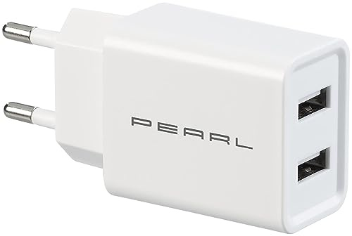 PEARL Handy Ladegerät: 2-Port-USB-Netzteil für Mobilgeräte, USB-A, 2,4 A / 12 W, weiß (Handy Ladekabel mit Netzstecker, Smartphone Netzteil, Lade)