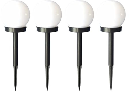 Uonlytech 4Pcs Solar Garden Lights Stakes Round Globe Garden Stake Light Solar Pathway Lights for Outdoor Lawn Backyard Patio Yard Path Pathway Driveway Walkway