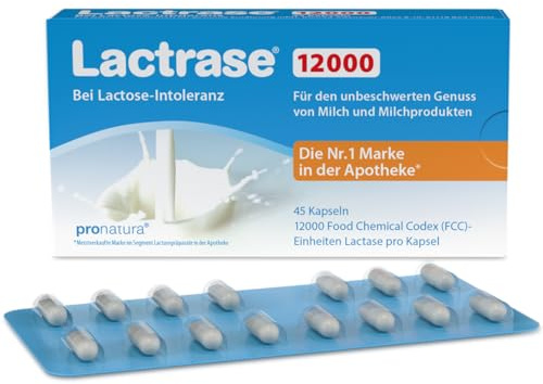 pro natura Lactrase 12000 – 45 Lactase Kapseln bei Lactose-Intoleranz, für den unbeschwerten Genuss von Milch und Milchprodukten