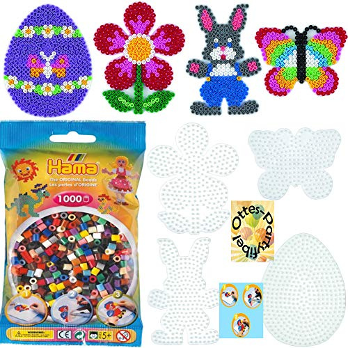 HHO HAMA Stiftplatten-Set midi Ostern Osterei + Schmetterling+ Häschen + Blume + 1000 Bügelperlen #6