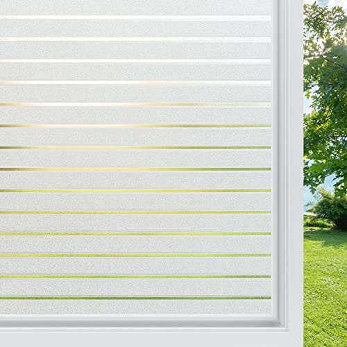 rabbitgoo Fensterfolie Blickdicht Streifenfolie Milchglasfolie 44.5x400cm | Sichtschutzfolie Fenster Selbstklebend Streifenfolie Statisch Haftung Streifenmuster ohne Klebstoff Anti-UV für Büro Zuhause