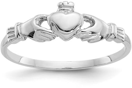 Ring aus 14 Karat Weißgold, satiniert, poliert, für Jungen oder Mädchen, irischer Claddagh-Ring, keltischer Dreifaltigkeitsknoten, Größe 4, One Size, Metall Weißgold Goldfarben Metall: Weißgold, Kein