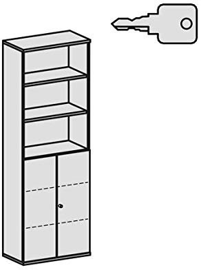 Modulschrank 1. - 3. OH Holztüren, abschließbar, 4. - 6. OH Regal, 4 Dekor-Einlegeböden, 800x425x2304, Nussbaum/Ahorn