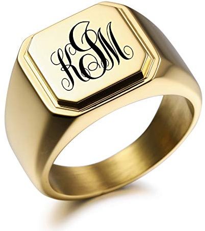 MeMeDIY Personalisierte Gravur Monogramm-Buchstaben-Signet-Ring für Männer Frauen Mädchen Jungen Edelstahl-Hochzeitsringen Benutzerdefiniert Schmuck Bündel mit Ringgrößeneinstellern