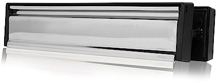 Xfort MailPlate Slimline 12 Letterplate Polished Chrome, Premium Draught Proof Postal Letterbox, Telescopic Sleeved Letter Box For Wooden, Composite And uPVC Midrail Doors With 40-80mm Door Thickness