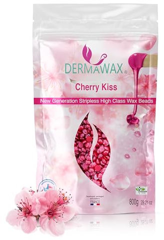 Dermawax 800g Cherry Kiss Vegan Kirschblüten Wachsperlen für Haarentfernung – Brazilian Waxing, Bikinizone, Achseln, Rücken – Haarentfernung ohne Vliesstreifen für professionelle Anwendung