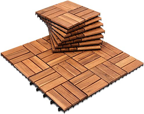 Jiubiaz 55x Holzfliesen Balkon, 30x30cm Akazienholz Terrassenfliesen, Perfekt fliese für Deck Garten Balkon Terrasse(12 Latten | 5 m²)