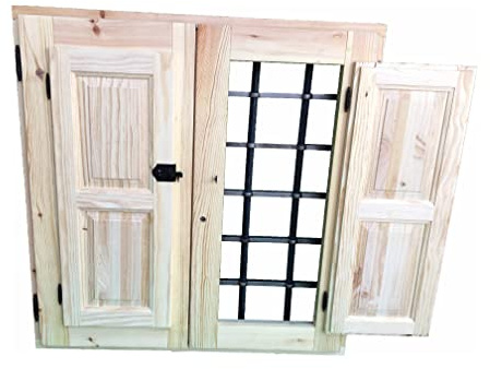VENTANA RÚSTICAS DE MADERA CON REJA DE HIERRO (100cm X 100cm)