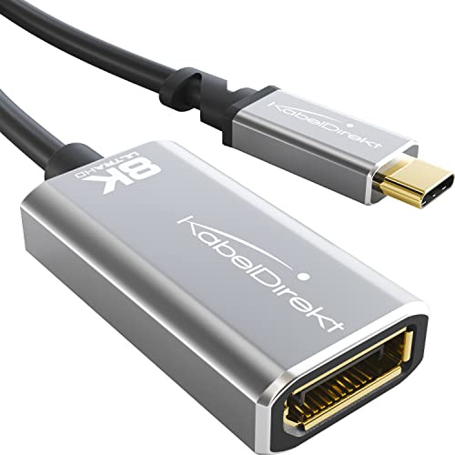 KabelDirekt – USB-C-auf-DisplayPort-Adapter – 15cm – 8K, DP 1.4, Metall | USB-C auf DisplayPort 1.4 mit Vollmetallgehäuse – 8K@60Hz, USB 3.1, Typ C, Thunderbolt 3 – Laptop auf Monitor
