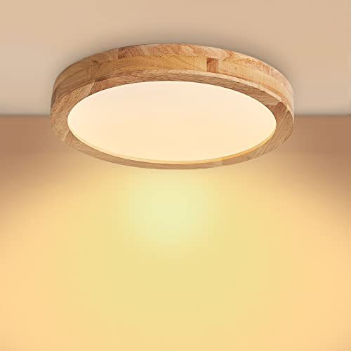 Baerolc Deckenlampe Led Deckenleuchte Holz, 40CM Rund Lampe Decke 28W | 3000K Warmweiß Deckenleuchte Wohnzimmer Lampe decke Deckenlampe holz für Schlafzimmer Küche Esszimmer Flur Wohnzimmer