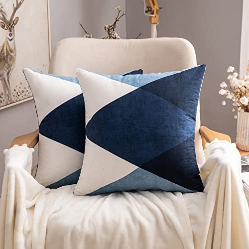 MIULEE Kissenbezug 50x50cm 2er Set Dunkelblau - Wildlederoptik, Geometrische Muster, Dekokissen für Sofa, Wohnzimmer, Bett, Couchkissen, Modern