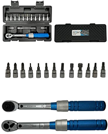 Kraftwelle Drehmomentschlüssel Set Fahrrad & Motorrad 1/4 Zoll Antrieb mit Umschaltknarre, Verlängerung, Messbereich 2-24 NM Präzisionswerkzeug inkl. Hex & Torx und PH Bits matte Optik Profi Werkzeug