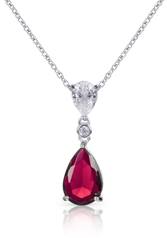 Diamond Treats Damen-Halskette mit Tropfen-Anhänger aus 925er Sterling Silber mit weißen, grünen, blauen oder roten Zirkonia-Steinen, Silber-Halskette mit Tropfen-Anhänger