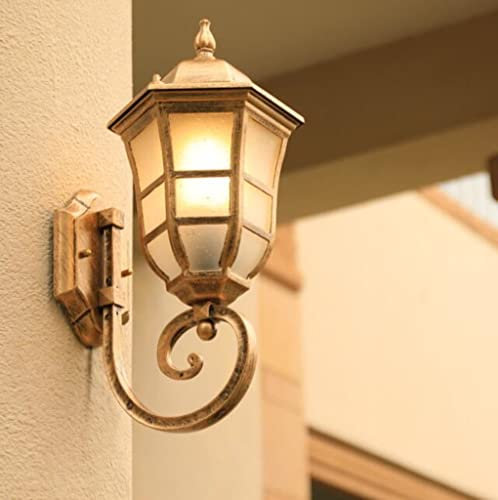 SXYSXYSXY Außen-Wandleuchte Vintage Außenleuchte Europäischen Wasserdicht Wandlampe Aluminium Glas Wand-Außenleuchte E27 für Gartenpavillon Flur Veranden Eingänge,Messing