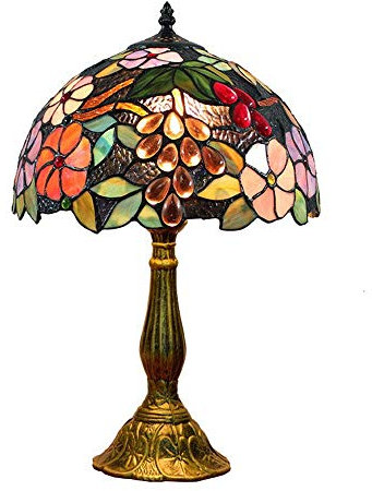 GAUUA Tiffany Style Table Lamp, Pastoral Flower Sting Glass Desk Lamp 12 Inch Baroque Retro Glass Painting Bedroom Living Room Coffee Table Cafe Art Decorated Glass Painting Bedside Lamp